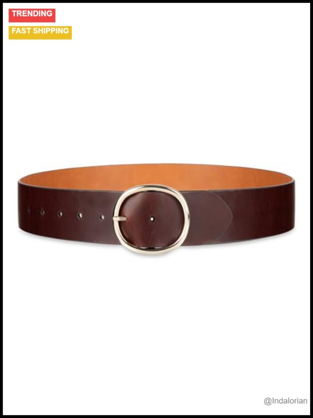 Wide Reversible Leather Belt Oversized Circle Flip Buckle 2 Inch Adjustable